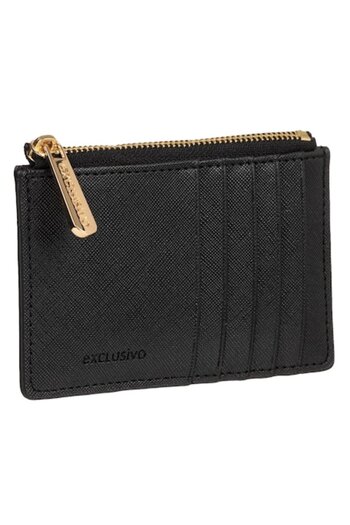 SHOPIENS Exclusivo Card Holder with Metal Zipper, Black, 8 x 12.5 cm