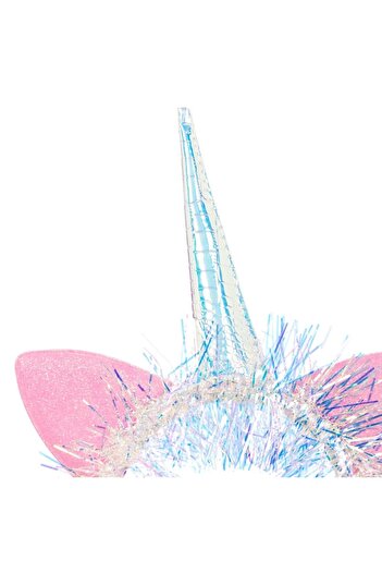 SHOPIENS Unicorn Costume Headband, Pink Ears, Holographic Horn, Tinsel Ribbon