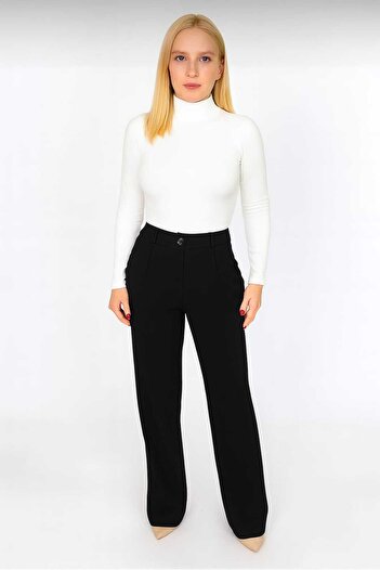 Maison La Femme Women's Lycra Buttoned Palazzo Pants Oversize High Waist