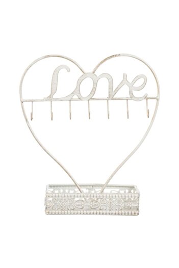 SHOPIENS Jewelry Organizer Stand, Heart Model, White Metallic, 18x8x21cm