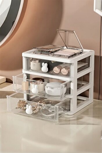Bayev Bunny 3 Drawer Makeup Organizer - Brush Cosmetic Makeup Organizer with Compartments