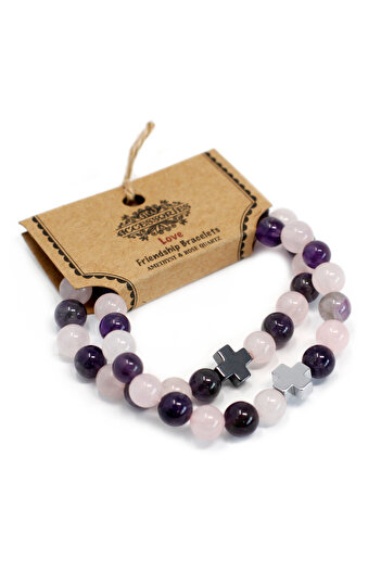 OEM Set of 2 'Friendship' Bracelets | Precious Stones Amethyst and Rose Quartz