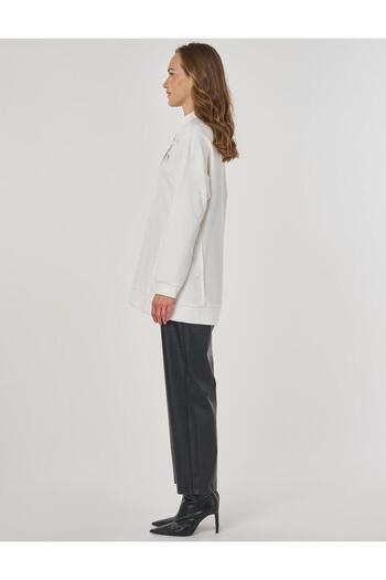 Kayra Hotfix Printed Three Thread Sweatshirt Ecru