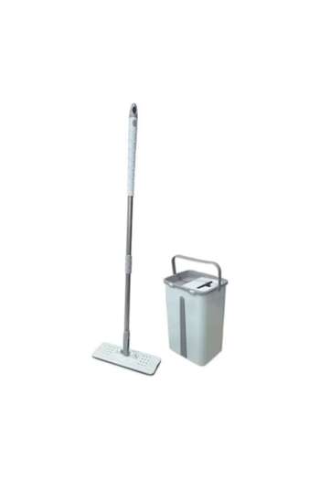 Zambak Flat Mop and Bucket Set, Zambak, Plastic, White