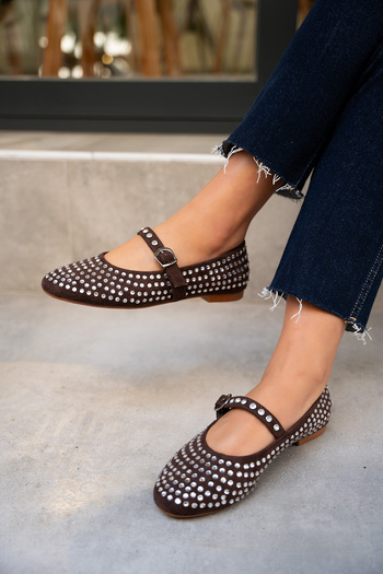 LAMİNTA Mac Stone Flat Ballerina - Горчив кафе суед