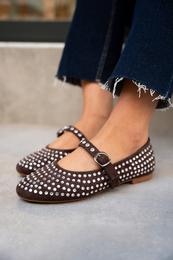 LAMİNTA Mac Stone Flat Ballerina - Горчив кафе суед
