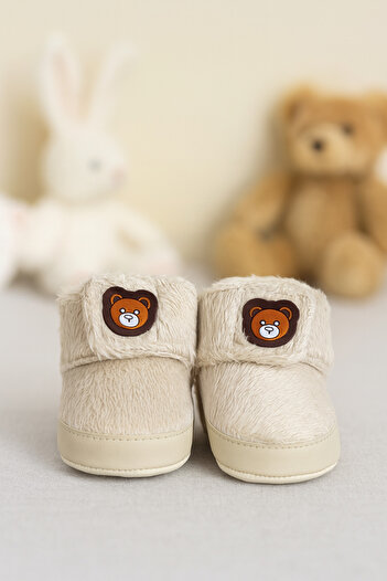 eradkids Premium Plush Teddy Bear Detailed Soft Sole Unisex Baby Shoes-Baby Booties
