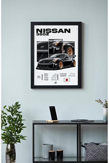gxe.art Nissan 350Z Ahşap Çerçeveli Tablo Poster – Otomobil Tasarım Baskı