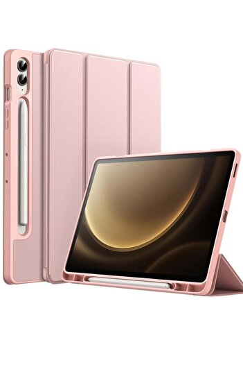 Generic جراب SmartGrist TPU ثلاثي الطي مع حامل قلم S لجهاز Samsung Galaxy Tab S9 FE+ مقاس 12.4 بوصة (ذهبي وردي)