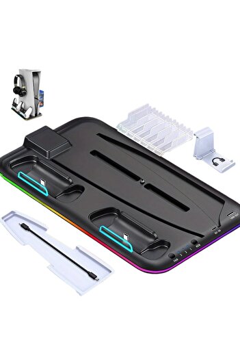 BiXXBi Multifunctional Station for PS5 — Cooling, Charges 2 Controllers, RGB, 32.3x19x3 cm, Black