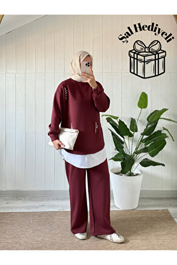 Mira İpek Double Premium Fabric Pearl Suit Hijab Double Suit Double Face Fabric Shawl with Gift