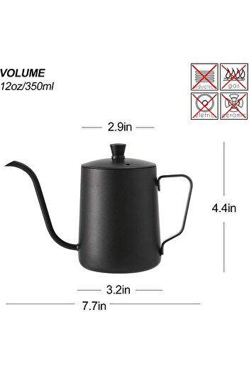 RADIOTRONICS Proxima Direct 350ml Pour Over Gooseneck Coffee Kettle, 304 Stainless Steel (Black)