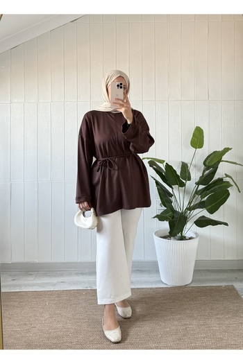 Mira İpek Slit Soft Double Face Fabric Tunic Drawstring Tunic Shawl with Gift