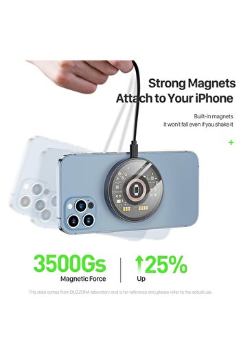 DUZZONA Wireless Charger for iPhone, Apple Watch, AirPods, 15W, Duzzona, I48, Aluminum, Transparent