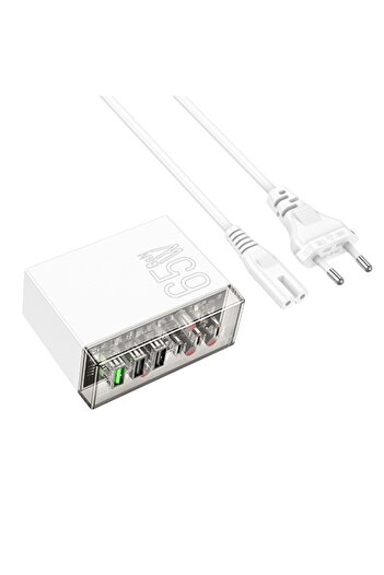 Hoco 3x USB, 3x Type-C Charger - White