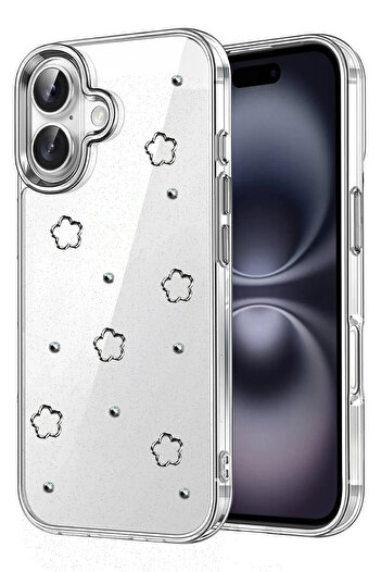 Nezih Case Apple iPhone 17 Compatible Airbag Design Glittery Transparent Patterned Cover Case