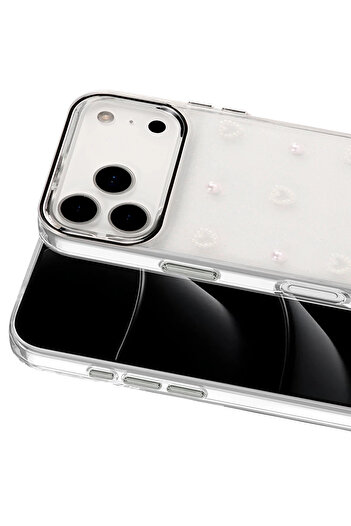 Nezih Case Apple iPhone 17 Pro Compatible Airbag Design Glittery Transparent Patterned Cover Case