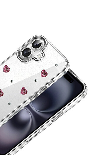 Nezih Case Apple iPhone 17 Compatible Airbag Design Glittery Transparent Patterned Cover Case