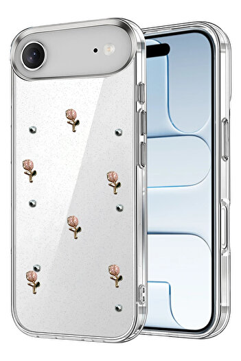 Nezih Case Apple iPhone 17 Air Compatible Airbag Design Glittery Transparent Patterned Cover Case