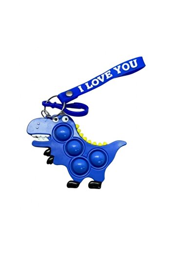Juls Silicone anti-stress toy Pop It Now and Flip It Simple Dimple keychain, Dinosaur, Blue