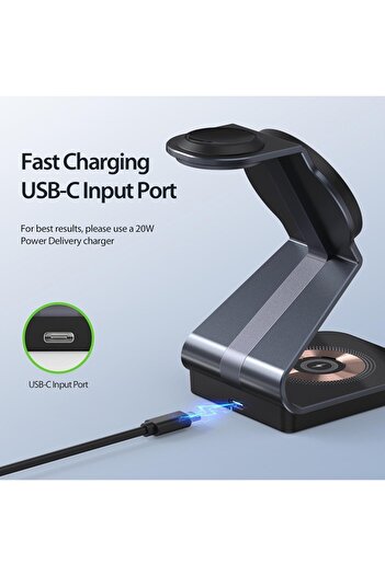 DUZZONA I46 15W Wireless Charging Station for Phone, Apple Watch, AirPods - Aluminum, Transparent