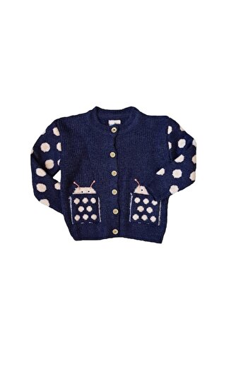 Miniworld Girls' knitted sweater with elegant buttons, Beige/Navy, age 9-12 months, 80 cm