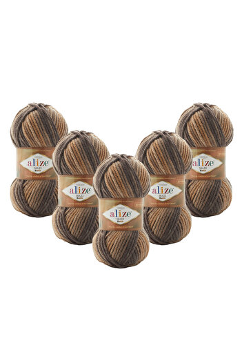 Alize Superlana Maxi Batik 5-Pack – 7800 - Thick Knitting Yarn for Winter Sweaters, Cardigans, and Scarves