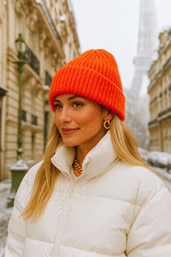 MARBERRY Orange Wool Corduroy Unisex Beanie