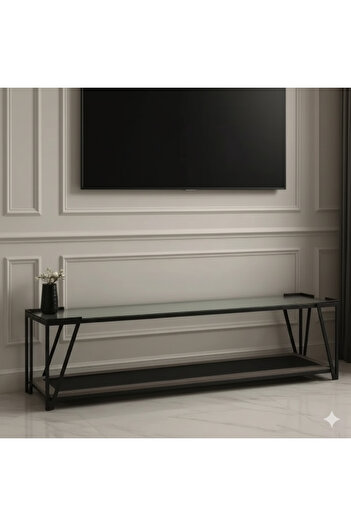 terndat Two-tiered plasma table, gray wood, clear glass top, 160 cm - with a luxurious and elegant design