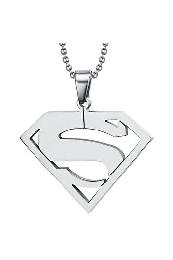 Tessero - Lanț cu pandantiv în formă de Superman, oțel inoxidabil, 60 cm, argintiu
