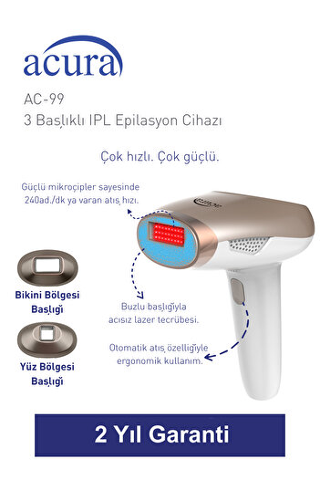 Acura AC-99 Ultra Hızlı, 2 Başlıklı Sınırsız Atışlı Buz Lazer IPL Lazer Epilasyon Cihazı