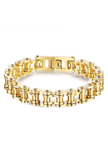 Tessero - Men's stainless steel bracelet, timing-chain motor design, 18K gold plated, gold