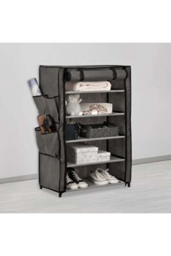 OEM Grey Textile Shelf with 5 Levels & Exterior Pockets 60 x 30 x 89 cm