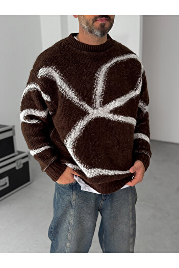BYBASICMAN Kahve Desenli Triko Kazak YP-5024