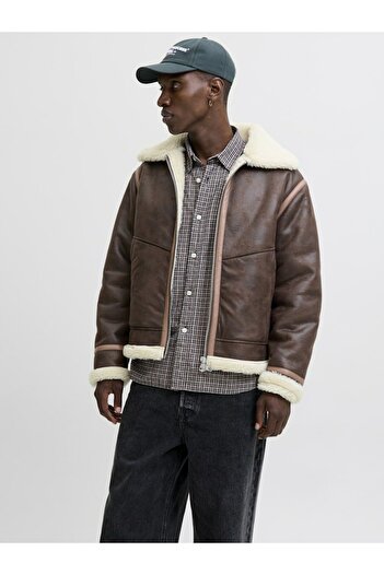 Jack & Jones Men's Brown Jorliverpool Aviator Jacket Sn Jacket 12282948-Chocolate