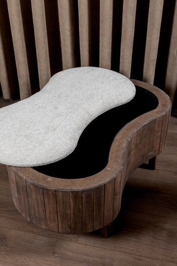 Aberteka Real Sandıklı Puf/Bench Doğal Ahşap Kaplamalı Koyu Ceviz Renk, Sütlükahve Mikro Fiber Bukle Kumaş