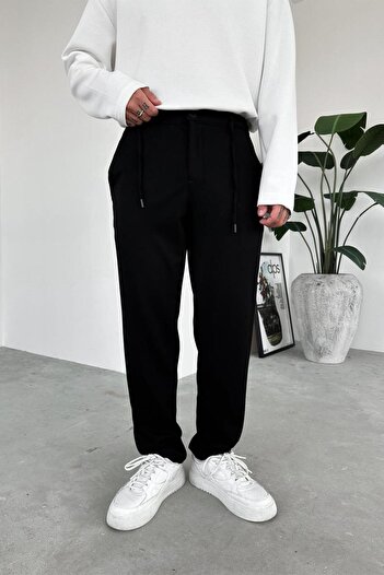HAFKAGİYİM Black Beli Gabardine Regular Trousers with Rope Detail