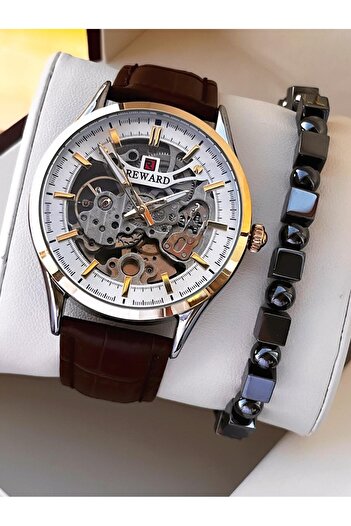 Reward Automatic Leather Cord 5 Atm Water Resistant Men's Wristwatch Vs.Blkt.0617