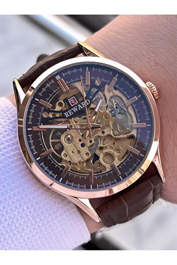 Reward Automatic Leather Cord 5 Atm Water Resistant Men's Wristwatch Vs.Blkt.0616