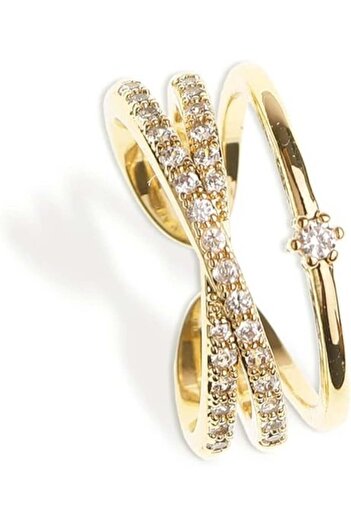 Generic Gold X Criss Cross Rhinestone Stacking Ring - Adjustable Faux Diamond Cubic Zirconia