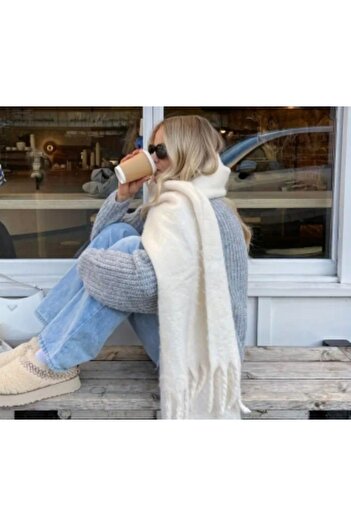 aseh shop Pffy Krem Rengi Yumuşak Dokulu Kadın Atkı Şal Omuz Şalı 50×190cm