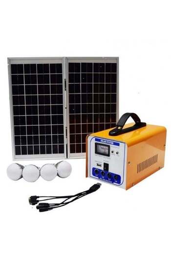 Generic Solar power system with 12V solar panel, 4 lamps and mobile charger outlet - suitable for camping an