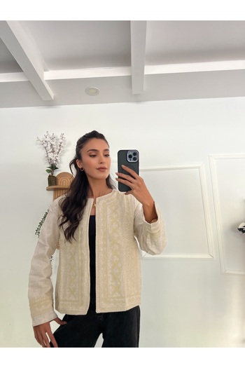 şev butik Nakışlı Krem Ceket -6170