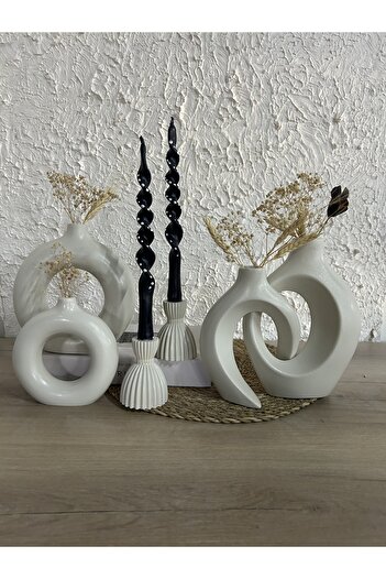 Zigzag Home Decorative 6 Piece Bohemian Style Vase and Candlestick Candle Holder Set Design Decoration Trinket Set
