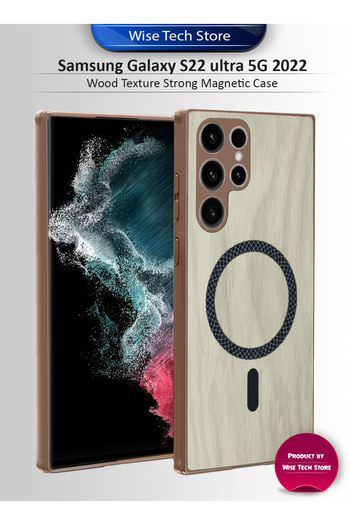 Wtech Samsung Galaxy S22 Ultra 5G 2022 Wood Magnetic Case Shockproof Magsafe Hard PC Rear Case Cover