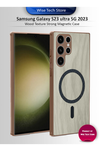 Wtech Samsung Galaxy S23 Ultra 5G 2023 Wood Magnetic Case Shockproof Magsafe Hard PC Rear Case Cover