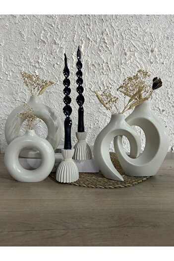 Zigzag Home Decorative 6 Piece Bohemian Style Vase and Candlestick Candle Holder Set Design Decoration Trinket Set