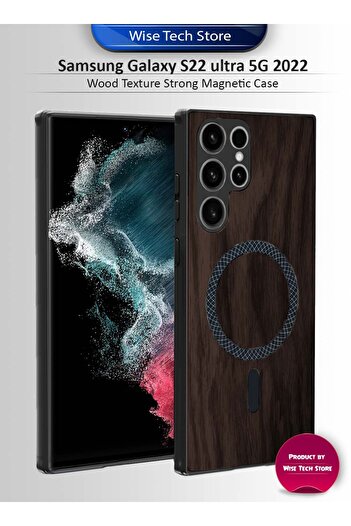 Wtech Samsung Galaxy S22 Ultra 5G 2022 Wood Magnetic Case Shockproof Magsafe Hard PC Rear Case Cover