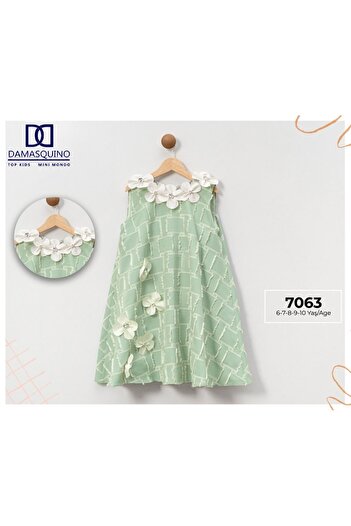 Top Kids Girls' Mint Flower Dress with 3D Embroidery