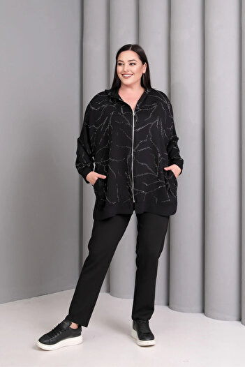 aytemas Hooded Zippered Stone Printed Jacket